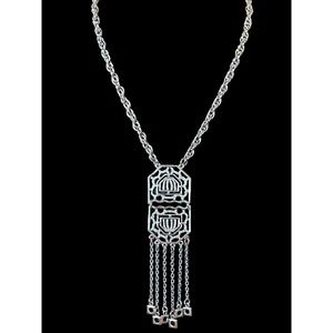 Vintage Art Deco Style Tassel Dangle Necklace 18 In Filigree Openwork Geometric